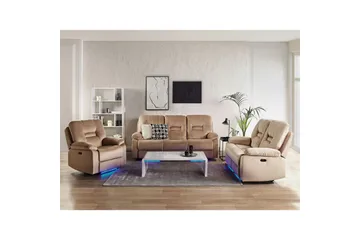 Sofagruppe med USB Rovik Beige - Beige - Møbler - Sofaer - Reclinersofaer