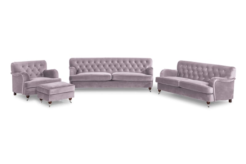 Sofagruppe New Castle 2-seter+3-seter+Lenestol+Fotskammel Bu - Lilla - Howard sofagruppe - Sofagrupper