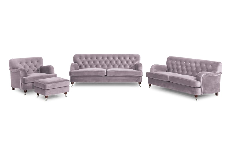 Sofagruppe New Castle 2-seter+3-seter+Lenestol+Fotskammel - Lilla - Howard sofagruppe - Sofagrupper