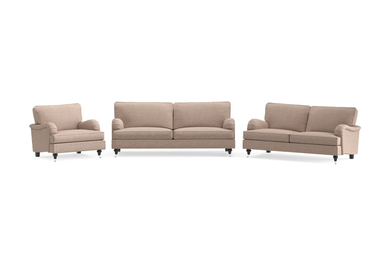 Sofagruppe Oxford Classic 3,5-seter+3-seter+Lenestol - Mørk beige - Howard sofagruppe - Sofagrupper