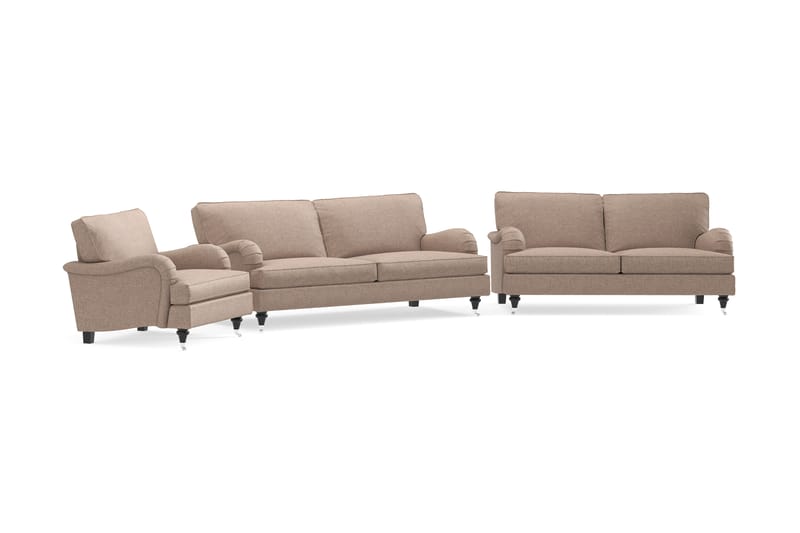 Sofagruppe Oxford Classic 3,5-seter+3-seter+Lenestol - Mørk beige - Howard sofagruppe - Sofagrupper