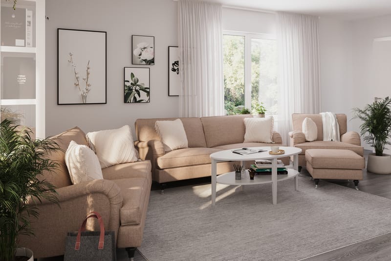 Sofagruppe Oxford Classic 3,5-seter+3-seter+Lenestol - Mørk beige - Howard sofagruppe - Sofagrupper