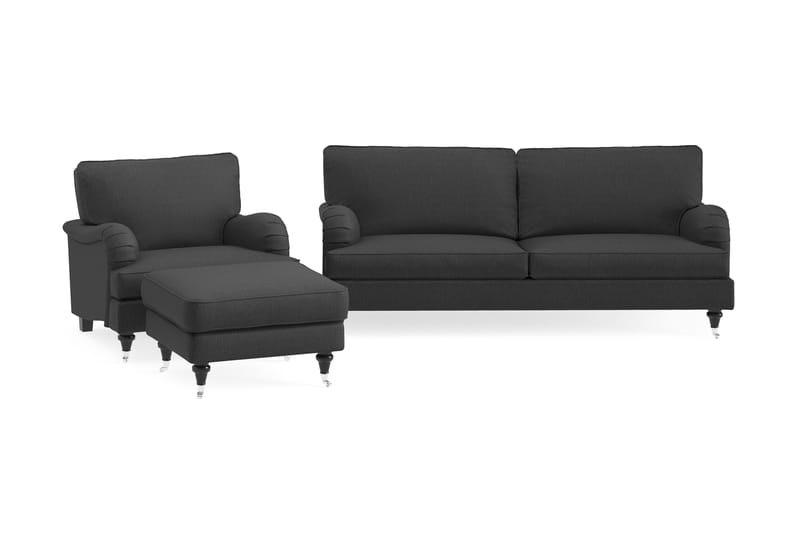 Sofagruppe Oxford Classic 3,5-seter+Lenestol+Fotskammel - Mørk grå - Howard sofagruppe - Sofagrupper