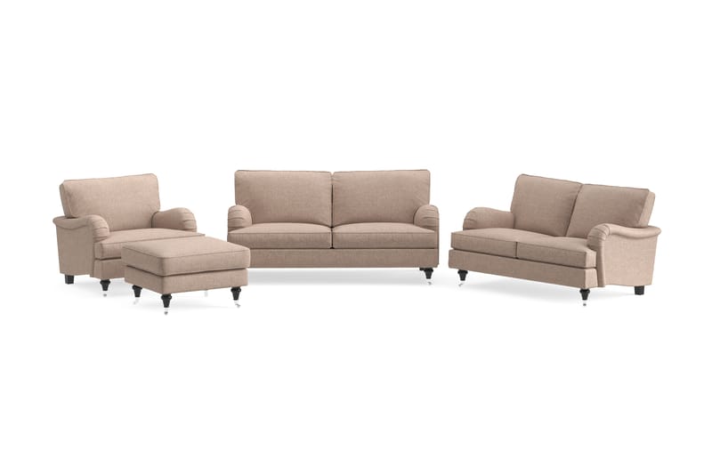 Sofagruppe Oxford Classic 3+2-seter+Lenestol+Fotskammel - Mørk beige - Howard sofagruppe - Sofagrupper