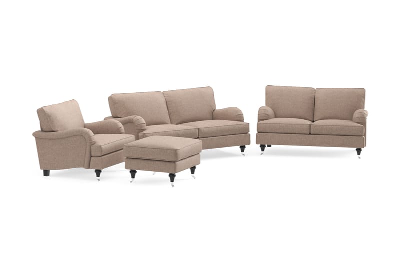 Sofagruppe Oxford Classic 3+2-seter+Lenestol+Fotskammel - Mørk beige - Howard sofagruppe - Sofagrupper