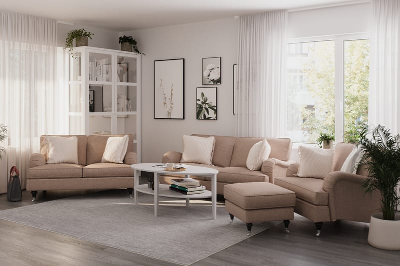 Sofagruppe Oxford Classic 3+2-seter+Lenestol+Fotskammel - Mørk beige - Howard sofagruppe - Sofagrupper