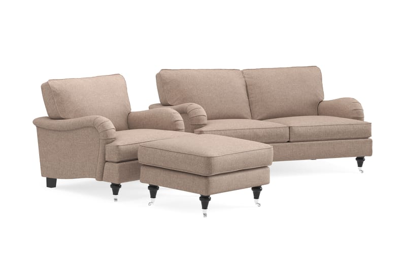 Sofagruppe Oxford Classic 3-seter+Lenestol+Fotskammel - Mørk beige - Howard sofagruppe - Sofagrupper