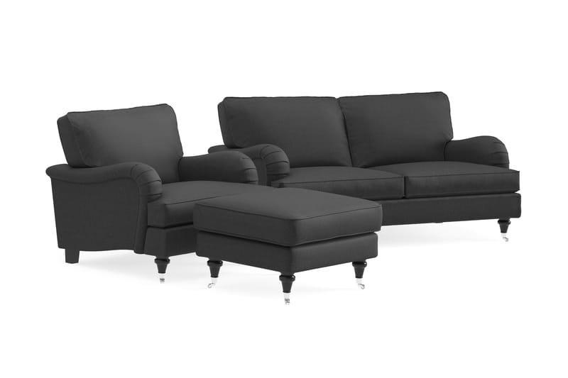 Sofagruppe Oxford Classic 3-seter+Lenestol+Fotskammel - Mørk grå - Howard sofagruppe - Sofagrupper