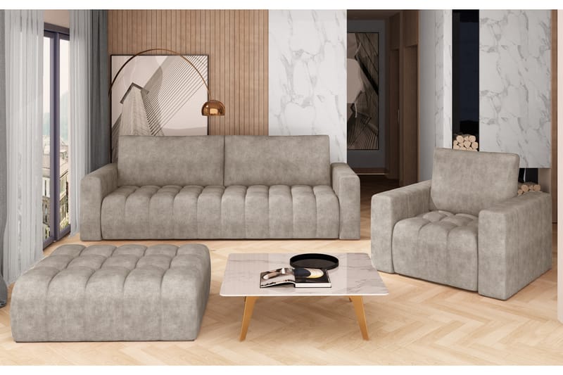 Sofagruppe Salitrera 3-seter + Lenestol + Puff - Beige - Sofagrupper