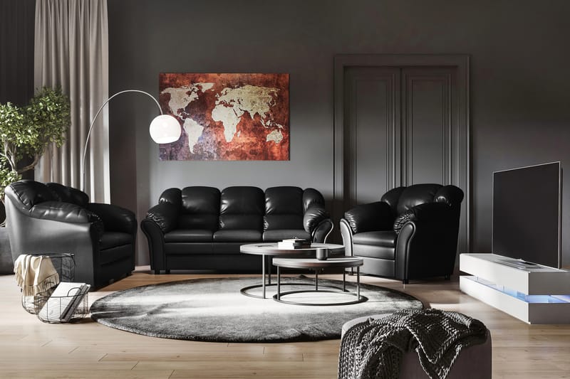 Sofagruppe Salvador 3-seter+2-seter Kunstlær - Svart - Møbler - Sofaer - Sofagrupper