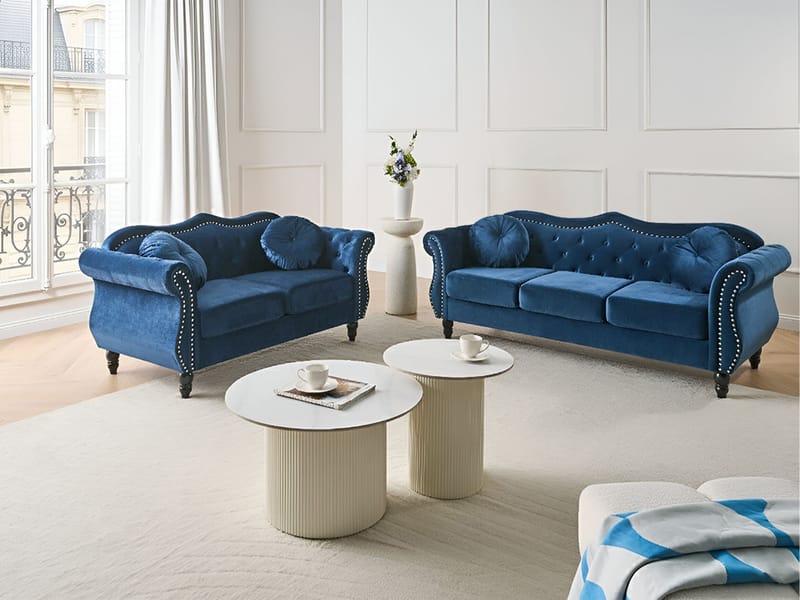 Sofagruppe Skien - Marineblå - Møbler - Sofaer - Sofagrupper - Chesterfield sofagruppe