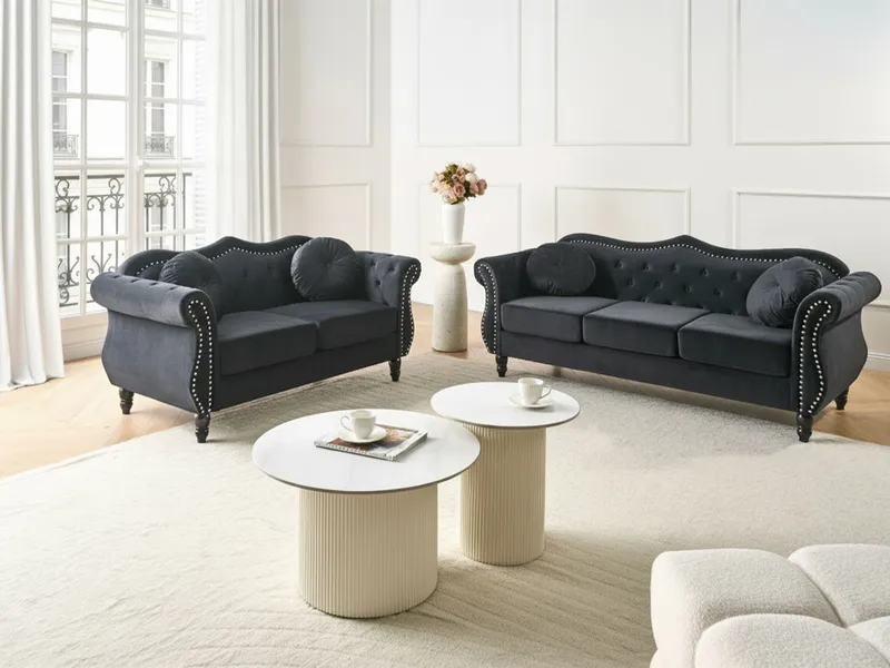 Sofagruppe Skien - Svart - Møbler - Sofaer - Sofagrupper - Chesterfield sofagruppe