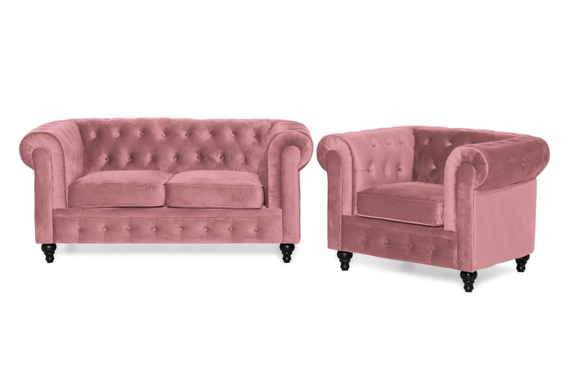 Sofagruppe Walton Lyx 2-Seter med Lenestol - Rosa - Chesterfield sofagruppe - Sofagrupper