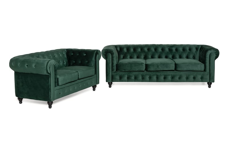 Sofagruppe Walton Lyx 3-seter+2-seter Fløyel - Mørkgrønn - Chesterfield sofagruppe - Sofagrupper