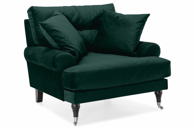 Sofagruppe Webber 2-seter+Lenestol+Fotskammel Fløyel - Mørkgrønn|Krom - Howard sofagruppe - Sofagrupper
