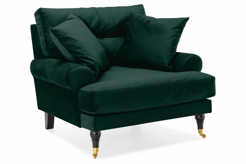 Sofagruppe Webber 2-seter+Lenestol+Fotskammel Fløyel - Mørkgrønn|Messing - Howard sofagruppe - Sofagrupper