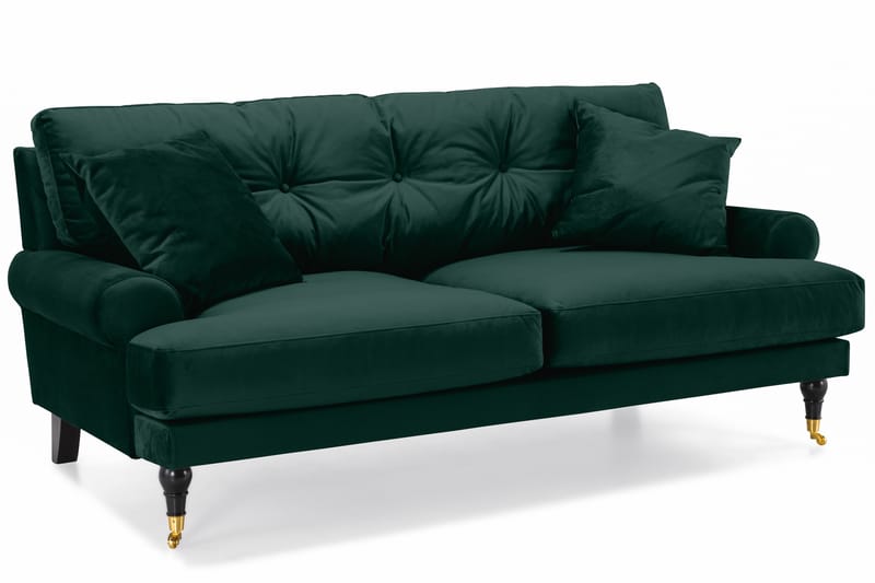 Sofagruppe Webber 2-seter+Lenestol+Fotskammel Fløyel - Mørkgrønn|Messing - Howard sofagruppe - Sofagrupper