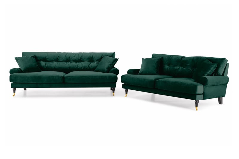 Sofagruppe Webber 3-seter+2-seter Fløyel - Mørkgrønn|Messing - Howard sofagruppe - Sofagrupper