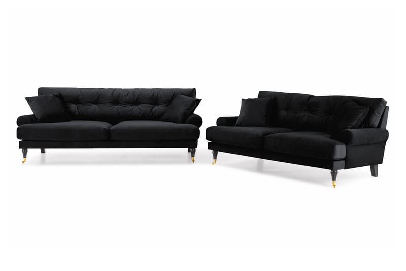 Sofagruppe Webber 3-seter+2-seter Fløyel - Svart|Messing - Howard sofagruppe - Sofagrupper