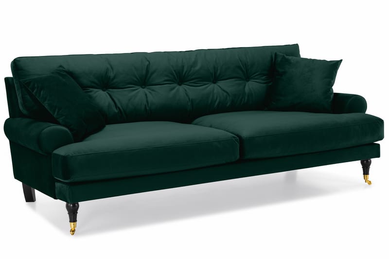 Sofagruppe Webber 3-seter+Lenestol+Fotskammel Fløyel - Mørkgrønn|Messing - Howard sofagruppe - Sofagrupper