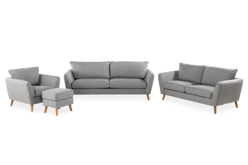 Trend Sofagruppe 3-seter + 2-seter Sofa + Lenestol + Fotskammel i Stoff - Lys grå - Møbler - Sofaer - Sofagrupper
