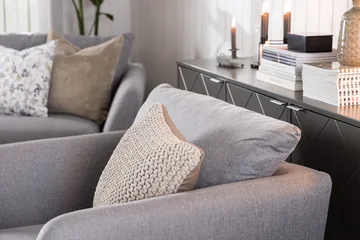 Trend Sofagruppe 3-seter + 2-seter Sofa + Lenestol + Fotskammel i Stoff - Lys grå - Møbler - Sofaer - Sofagrupper