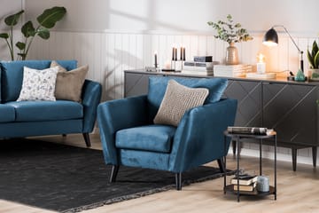 Trend Sofagruppe 3-seters + 2-seters Sofa + Lenestol + Fotskammel i Fløyel - Blå - Møbler - Sofaer - Sofagrupper