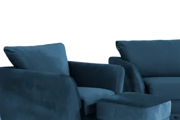 Trend Sofagruppe 3-seters + 2-seters Sofa + Lenestol + Fotskammel i Fløyel - Blå - Møbler - Sofaer - Sofagrupper