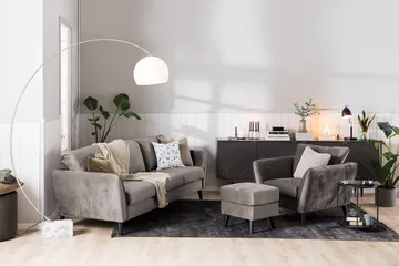 Trend Sofagruppe 3-seters + 2-seters Sofa + Lenestol + Fotskammel i Fløyel - Brun - Møbler - Sofaer - Sofagrupper