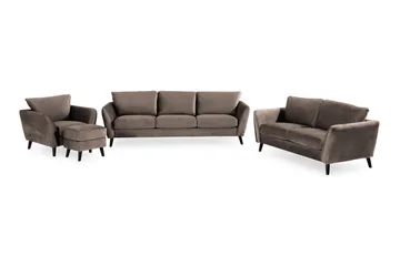Trend Sofagruppe 3-seters + 2-seters Sofa + Lenestol + Fotskammel i Fløyel - Brun - Møbler - Sofaer - Sofagrupper