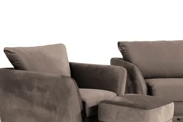 Trend Sofagruppe 3-seters + 2-seters Sofa + Lenestol + Fotskammel i Fløyel - Brun - Møbler - Sofaer - Sofagrupper
