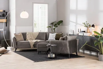 Trend Sofagruppe 3-seters + 2-seters Sofa + Lenestol + Fotskammel i Fløyel - Brun - Møbler - Sofaer - Sofagrupper