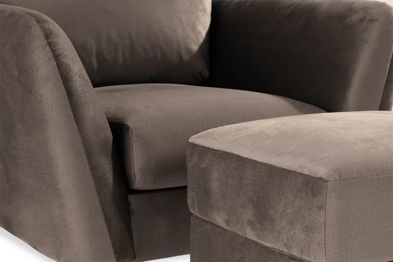 Trend Sofagruppe 3-seters + 2-seters Sofa + Lenestol + Fotskammel i Fløyel - Brun - Møbler - Sofaer - Sofagrupper