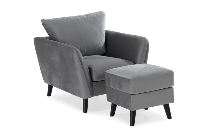 Trend Sofagruppe 3-seters + 2-seters Sofa + Lenestol + Fotskammel i Fløyel - Lys grå - Møbler - Sofaer - Sofagrupper