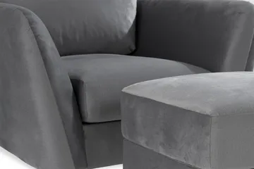 Trend Sofagruppe 3-seters + 2-seters Sofa + Lenestol + Fotskammel i Fløyel - Lys grå - Møbler - Sofaer - Sofagrupper