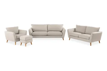Trend Sofagruppe 3-seters + 2-seters Sofa + Lenestol + Fotskammel i Stoff - Beige - Møbler - Sofaer - Sofagrupper - Howard sofagruppe
