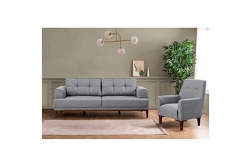 Sofasett Valsot Grå / Valnøtt - Grå / Valnøtt - Møbler - Sofaer - Sofagrupper