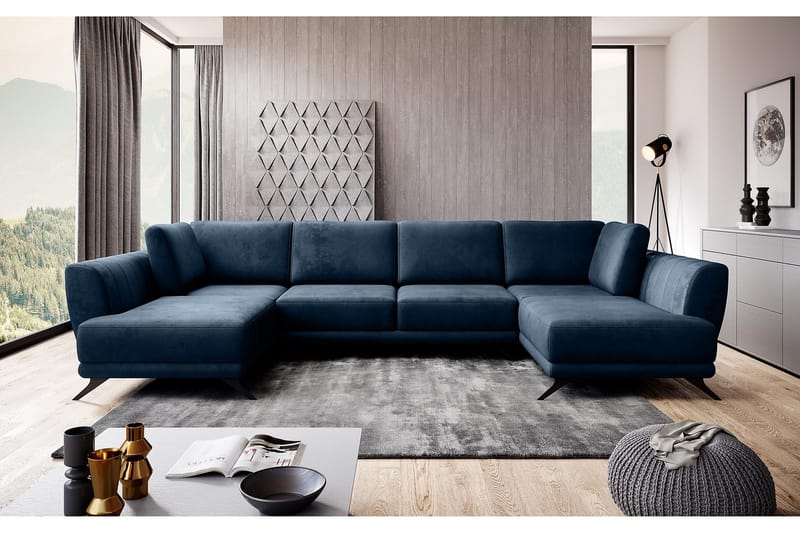 Sovesofa Dobbeltsjeselong Kazuma - Mørkeblå - Møbler - Sofaer - Sovesofaer - Langsgående sovesofa