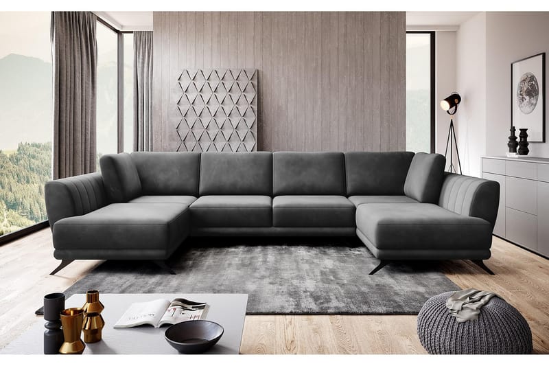 Sovesofa Dobbeltsjeselong Kazuma - Mørkegrå - Møbler - Sofaer - Fløyelssofaer