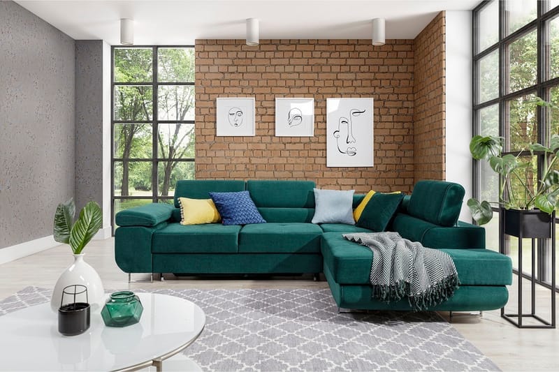 Sovesofa Hipolito med Sjeselong Høyre - Grønn - Møbler - Sofaer - Fløyelssofaer