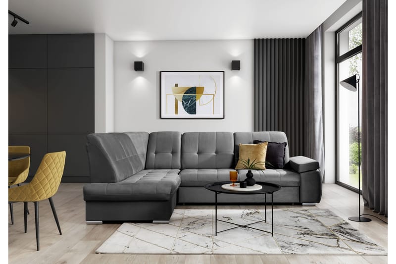 Sovesofa m. Sjeselong Amelya 3-seter - Grå - Møbler - Sofaer - Sovesofaer - Langsgående sovesofa