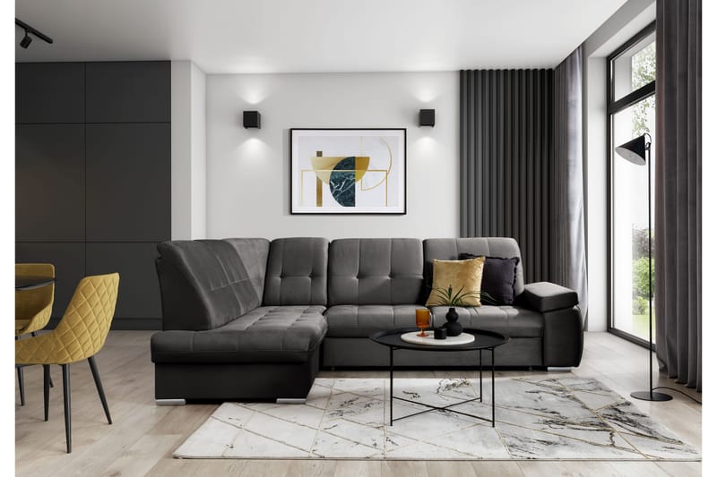 Sovesofa m. Sjeselong Amelya 3-seter - Grå - Møbler - Sofaer - Sovesofaer - Langsgående sovesofa