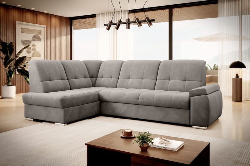 Sovesofa m. Sjeselong Amelya 3-seter - Grå - Møbler - Sofaer - Sovesofaer - Langsgående sovesofa