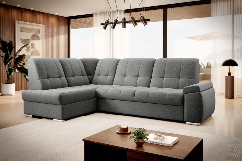 Sovesofa m. Sjeselong Amelya 3-seter - Grå - Møbler - Sofaer - Sovesofaer - Langsgående sovesofa