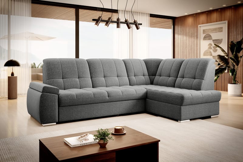 Sovesofa m. Sjeselong Amelya 3-seter - Grå - Møbler - Sofaer - Sovesofaer - Langsgående sovesofa