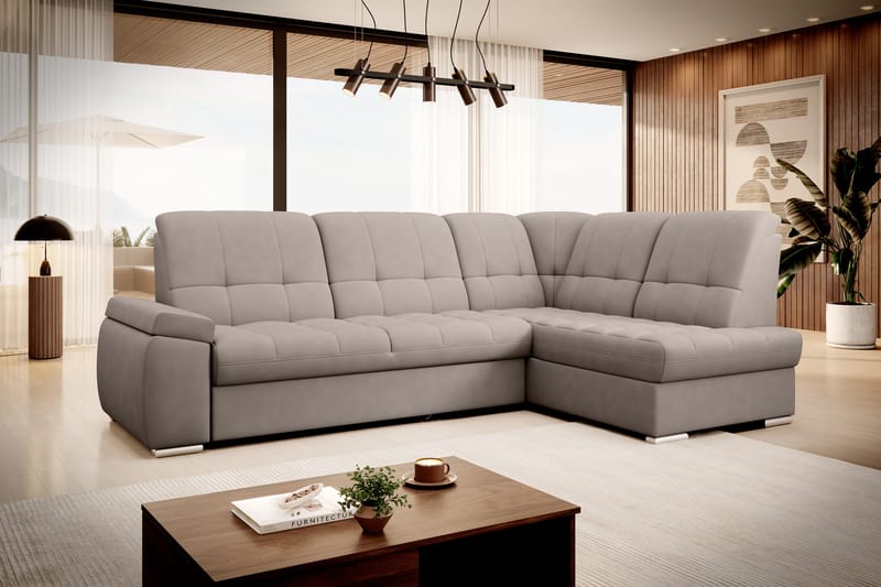 Sovesofa m. Sjeselong Amelya 3-seter - Grå - Møbler - Sofaer - Sovesofaer - Langsgående sovesofa