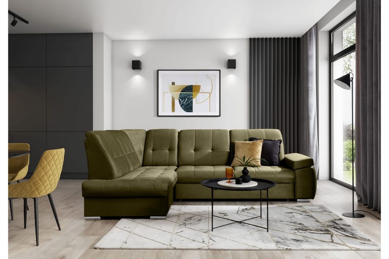 Sovesofa m. Sjeselong Amelya 3-seter - Grønn - Møbler - Sofaer - Sovesofaer - Langsgående sovesofa