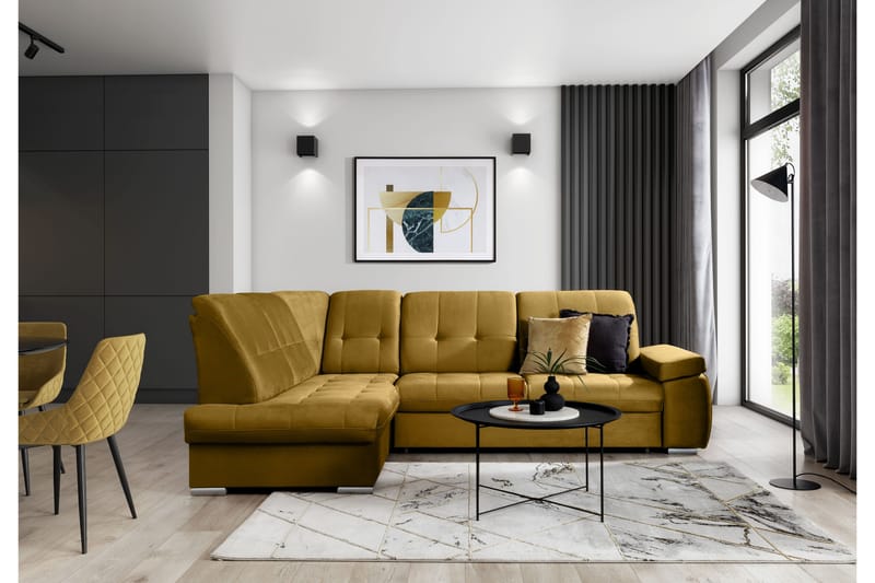 Sovesofa m. Sjeselong Amelya 3-seter - Gul - Møbler - Sofaer - Sovesofaer - Langsgående sovesofa