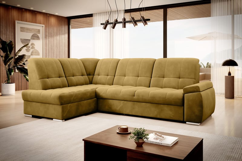 Sovesofa m. Sjeselong Amelya 3-seter - Gul - Møbler - Sofaer - Sovesofaer - Langsgående sovesofa