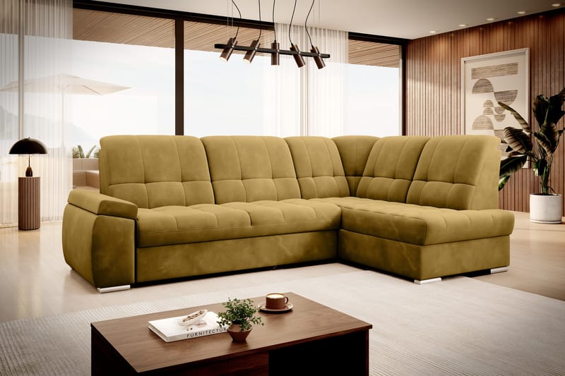 Sovesofa m. Sjeselong Amelya 3-seter - Gul - Møbler - Sofaer - Sovesofaer - Langsgående sovesofa